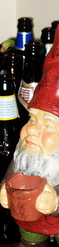 The gnome that I got Mindy for Valentine's day is guarding the many empty beer bottles that accumulated while she was in Rome.
